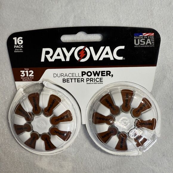 RAYOVAC (16-Pack) Sz 312 Made in USA (16) Hearing Aid Batteries NEW - Picture 6 of 6